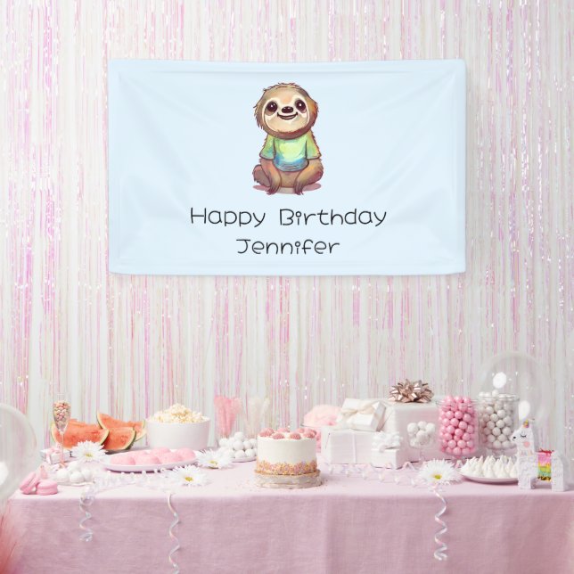 Happy Smiling Sloth Sitting Relaxed Birthday Banner (Party)