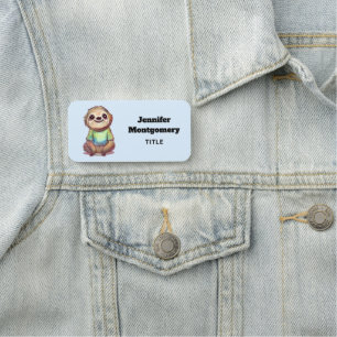 Happy Smiling Sloth Sitting Relaxed Name Tag