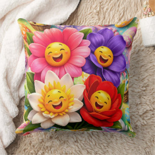 Happy smiling spring flowers cushion