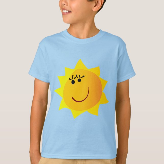 "Happy Smiling Sun" Bright Yellow Graphic Boys'  T-Shirt (Front)
