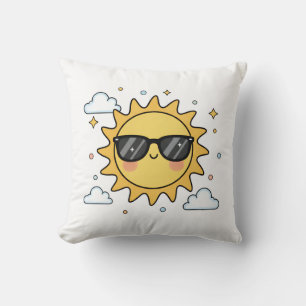 Happy Smiling Sun Cartoon - Minimalist Kawaii Suns Cushion
