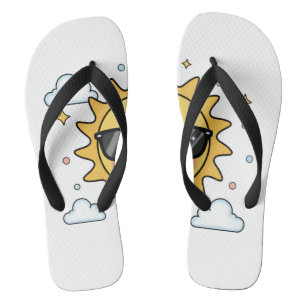 Happy Smiling Sun Cartoon - Minimalist Kawaii Suns Jandals