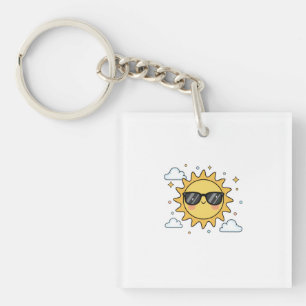 Happy Smiling Sun Cartoon - Minimalist Kawaii Suns Key Ring
