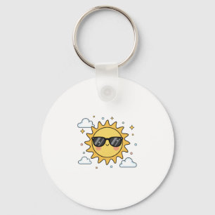 Happy Smiling Sun Cartoon - Minimalist Kawaii Suns Key Ring