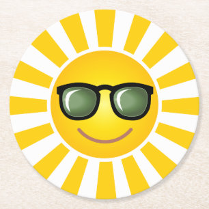 Happy Smiling Sun Round Paper Coaster