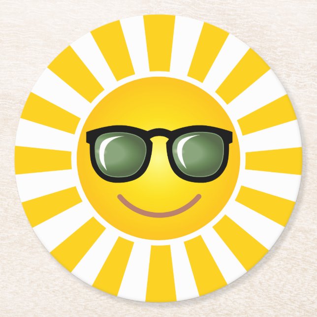 Happy Smiling Sun Round Paper Coaster (Front)