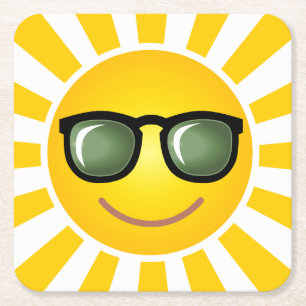 Happy Smiling Sun Square Paper Coaster