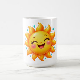 Happy Smiling Sunshine with Turquoise Stars Coffee Mug