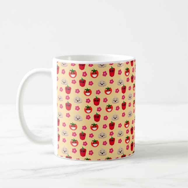 Happy smiling vegetable background pattern cartoon coffee mug (Left)