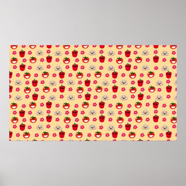 Happy smiling vegetable background pattern cartoon poster (Front)