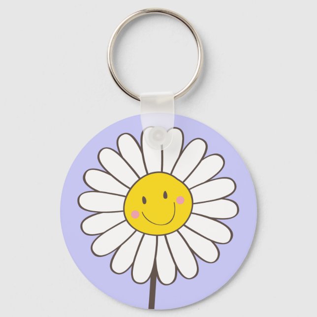 Happy Smiling Whimsical Daisy Keychain (Front)
