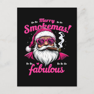 Happy Smokemas Funny Santa with Big Cigar Holiday Postcard