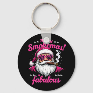 Happy Smokemas Funny Santa with Big Cigar Key Ring