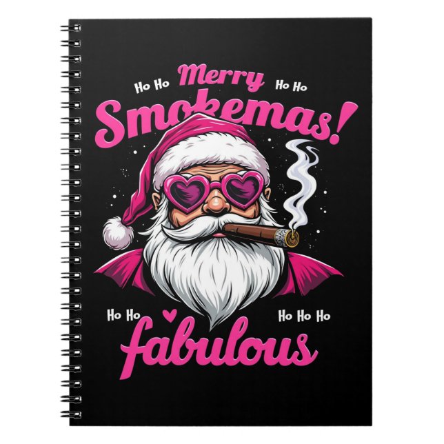 Happy Smokemas Funny Santa with Big Cigar Notebook (Front)