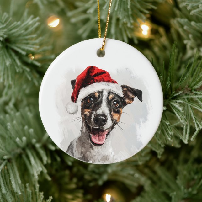 Happy Smooth Fox Terrier Christmas Personalized Ceramic Tree Decoration (Tree)