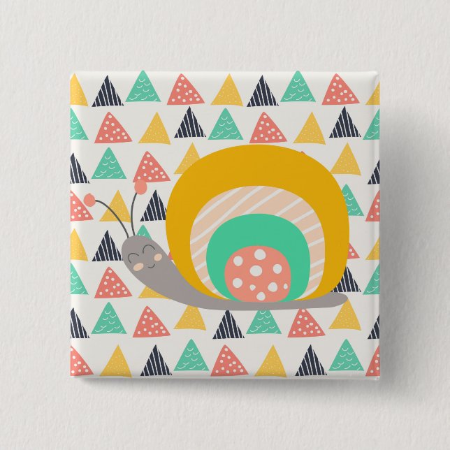 Happy Snail on Triangles 15 Cm Square Badge (Front)