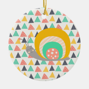 Happy Snail on Triangles Ceramic Tree Decoration