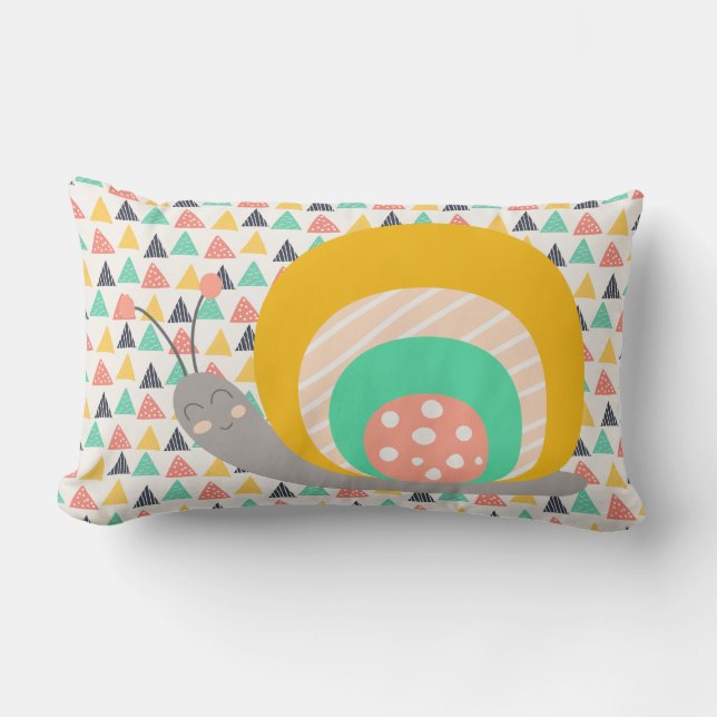 Happy Snail on Triangles Lumbar Cushion (Front)
