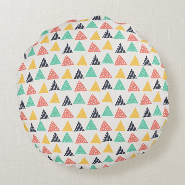 Happy Snail on Triangles Round Cushion (Back)