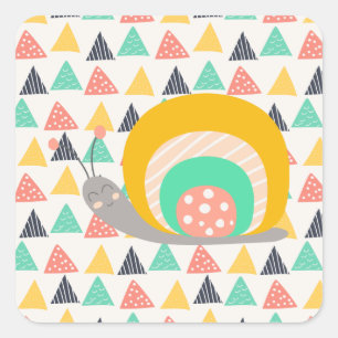 Happy Snail on Triangles Square Sticker
