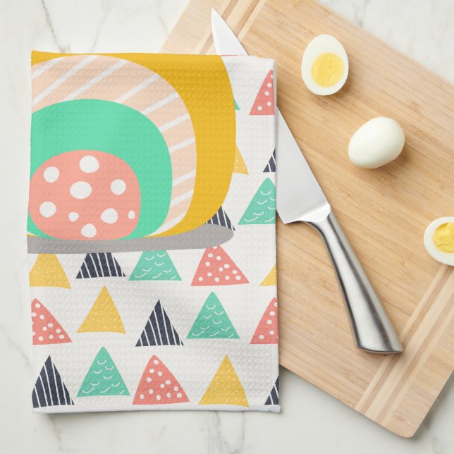 Happy Snail on Triangles Tea Towel (Quarter Fold)