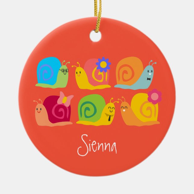 Happy snails cute snails ceramic tree decoration (Front)