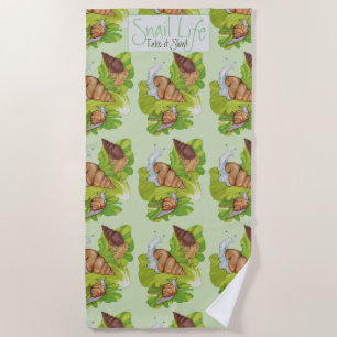 Happy Snails on Lettuce Leaf Art  Beach Towel