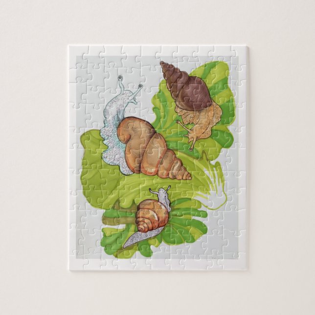 Happy Snails on Lettuce Leaf Art Jigsaw Puzzle (Vertical)