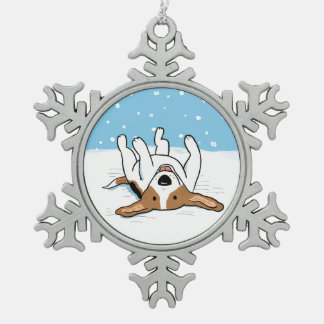 Happy Snow Beagle - Cute Dog Christmas Holiday Snowflake Pewter Christmas Ornament
