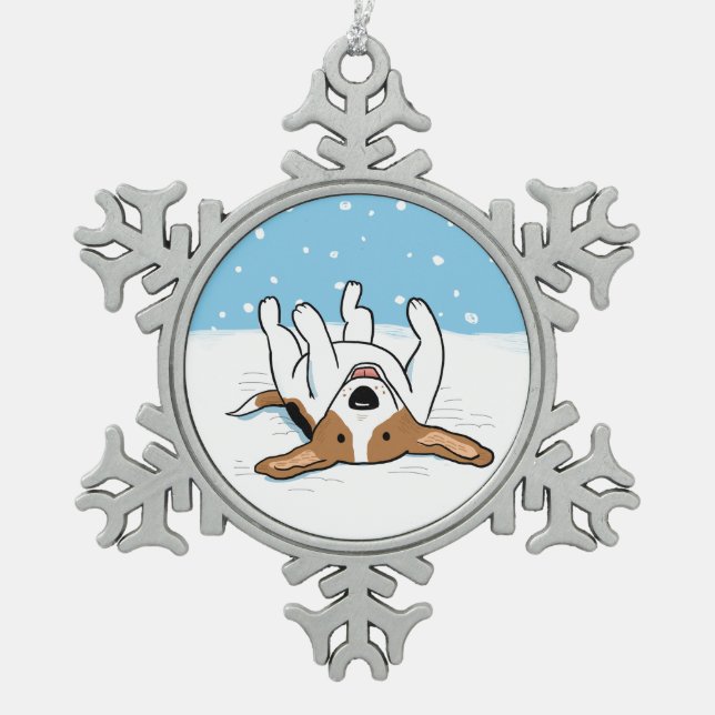 Happy Snow Beagle - Cute Dog Christmas Holiday Snowflake Pewter Christmas Ornament (Front)