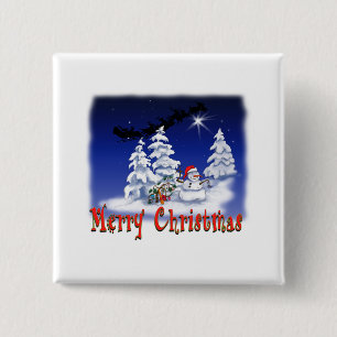Happy snow man at Christmas time 15 Cm Square Badge