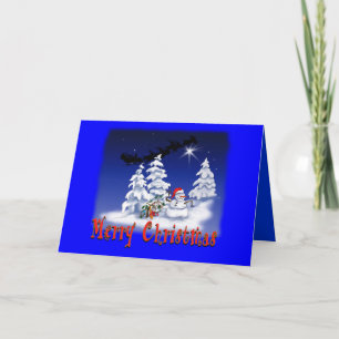 Happy snow man at Christmas time Holiday Card