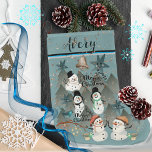 Happy Snow Men  Large Christmas Stocking<br><div class="desc">Looking for a cute Christmas stocking to hang over your fireplace that would stand out? Take a look at our teal blue Christmas Stocking with happy snowmen having a Christmas Party. It will be great for a girl or a boy. It Is customisable, just change the name. It features a...</div>