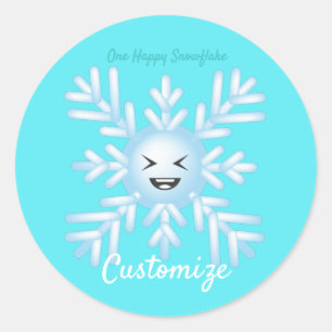 Happy Snowflake Emoticon Thunder_Cove  Classic Round Sticker
