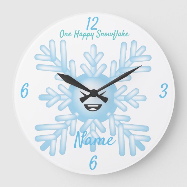 Happy Snowflake Emoticon Thunder_Cove Large Clock (Front)