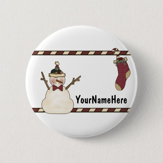 Happy Snowman And Christmas Stocking 6 Cm Round Badge (Front)