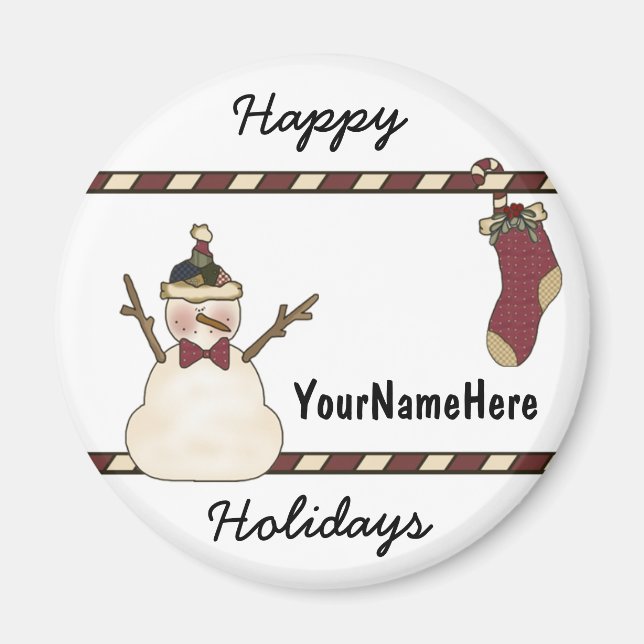 Happy Snowman And Christmas Stocking Magnet (Front)