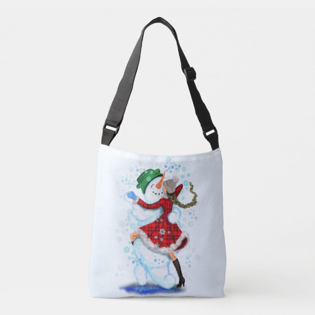 Happy Snowman and Girl Dance Tango Christmas  Crossbody Bag (Front)