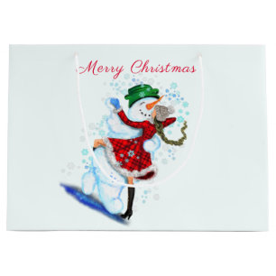 Happy Snowman and Girl Dance Tango Christmas Hug Large Gift Bag