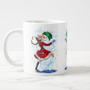 Happy Snowman and Girl Dance Tango Christmas Large Coffee Mug