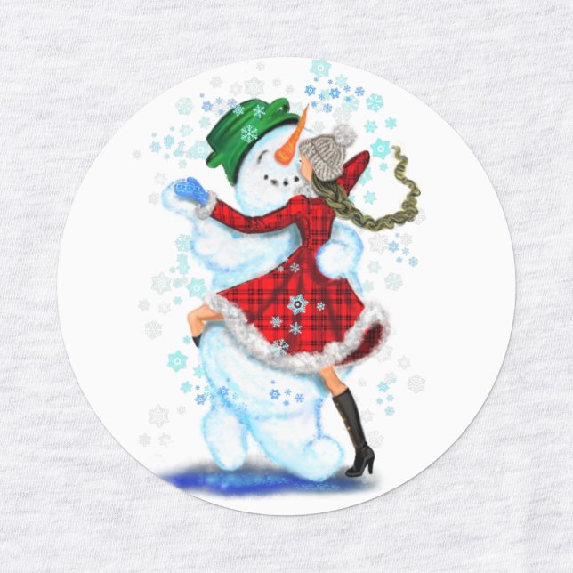 Happy Snowman and Girl Dance Tango Christmas Party (Design 3)