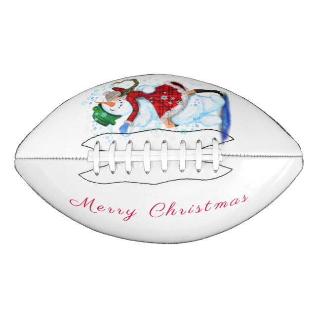 Happy Snowman and Girl Dance Tango Christmas Party Football (Front)