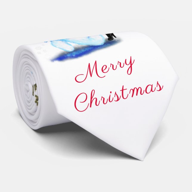 Happy Snowman and Girl Dance Tango Merry Christmas Tie (Rolled)