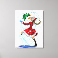 Happy Snowman and Girl Dancers Christmas Canvas