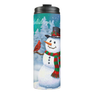 Happy Snowman and Winter Birds Thermal Tumbler