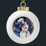 Happy Snowman Art<br><div class="desc">Traditional Christmas watercolor painting of a happy snowman on cute,  decorative ornament.</div>