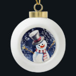 Happy Snowman Art Ceramic Ball Christmas Ornament<br><div class="desc">Traditional Christmas watercolor painting of a happy snowman on cute,  decorative ornament.</div>