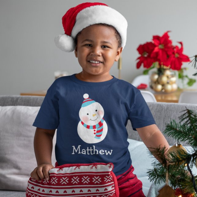 Happy Snowman Blue Personalised Boys Name T-Shirt (Creator Uploaded)