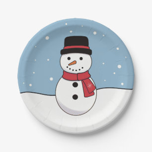 Happy Snowman Christmas Holiday Paper Plate
