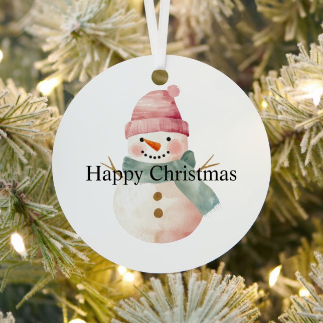 Happy Snowman Christmas Metal Tree Decoration (Insitu)
